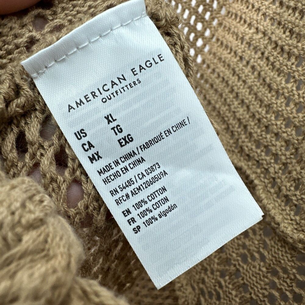 American Eagle Crochet Jumpsuit Tan Knit Wide Leg Boho Festival Cover Up Size XL - Picture 9 of 9